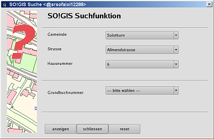 "SO!GIS Suche" plugin developed at the Canton of Solothurn