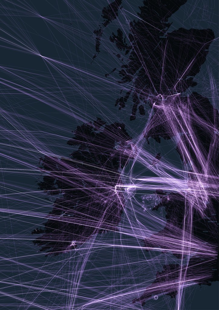 Visualisation of all civil flights over Ireland on 22th of May 2018 from 00-24h