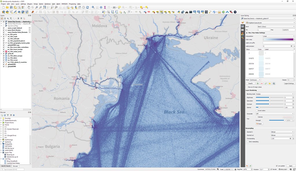 Danube delta & black sea ship density
