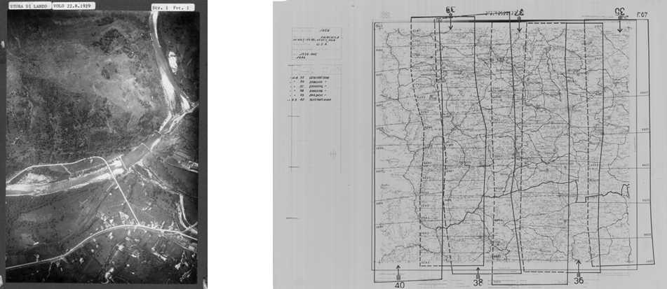 Photogramme de 1929 (à gauche) et plan de vol de 1954 (à droite)