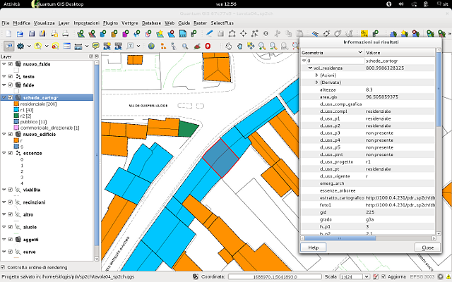 Le projet QGIS avec la représentation des données des bâtiments.