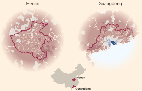 Stedelijke aantrekkingskracht en migratie in China. Gedetailleerde weergaven