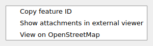 QgsActionMenu showing some sample actions for a feature