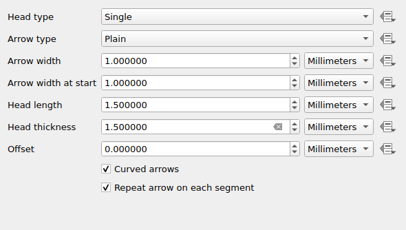 QgsArrowSymbolLayerWidget in a default state