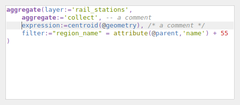 QgsCodeEditorExpression containing a sample QGIS expression