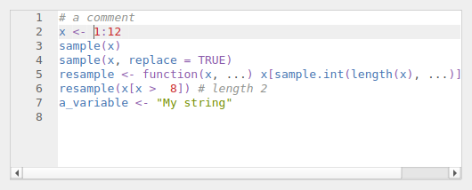 QgsCodeEditorR containing a sample R script