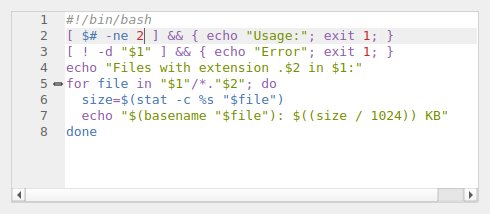 QgsCodeEditorShell containing a sample bash shell script