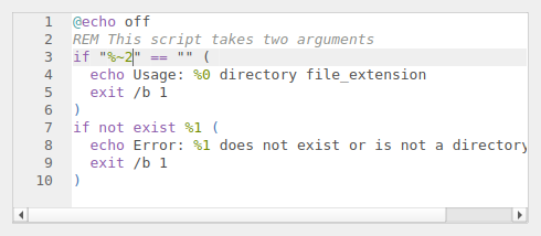 QgsCodeEditorShell containing a sample batch script
