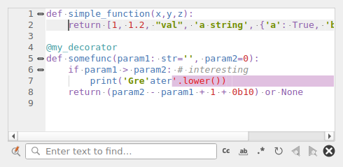 QgsCodeEditorWidget showing the search bar