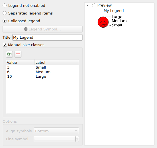 QgsDataDefinedSizeLegendWidget allowing customization of data-defined size legends