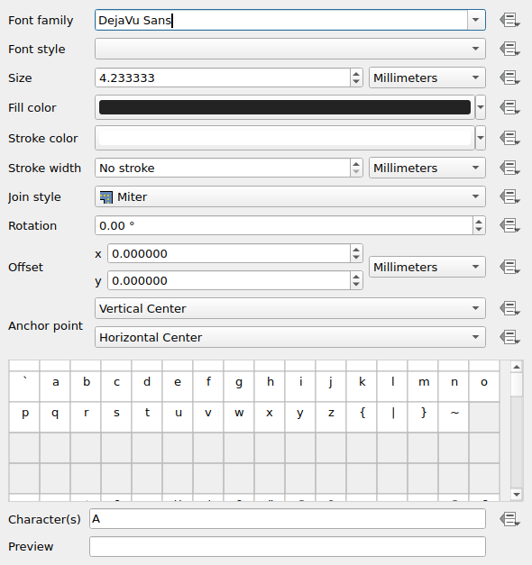 QgsFontMarkerSymbolLayerWidget in a default state