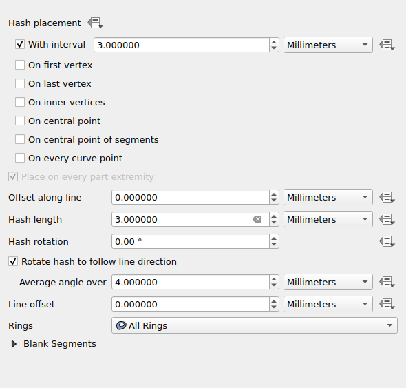 QgsHashedLineSymbolLayerWidget in a default state