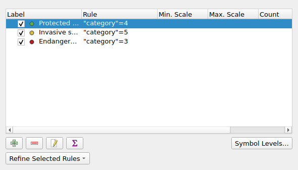 QgsRuleBasedRendererWidget in the default state