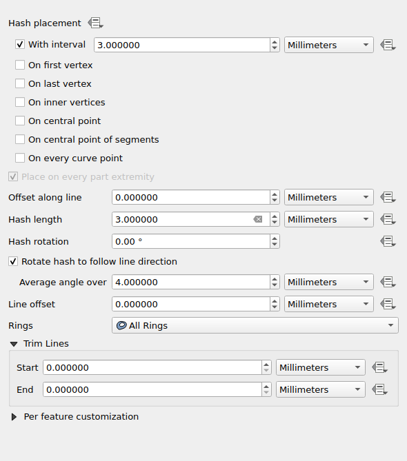 QgsHashedLineSymbolLayerWidget in a default state