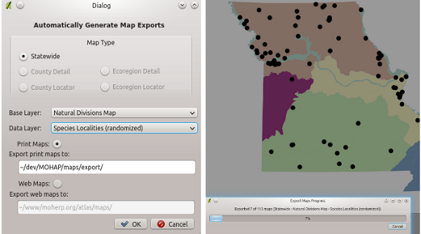 Interfața de generare și de exportare a hărților personalizate